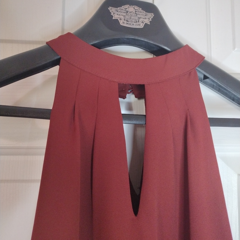 NWT Bar III Burgundy Mock Neck Blouse Top Shirt Cocoa Rose Size XL - Picture 3 of 10